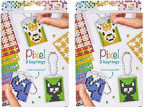 Pracht Creatives Hobby Pixel P20130 Schlüsselanhänger für Kinder zum Selbstgestalten, Motiv Tiere, kinderleichtes Stecksystem, ohne Bügeln u. Kleben, Steinchen aus Biokunststoff (Packung mit 2) von Pracht Creatives Hobby
