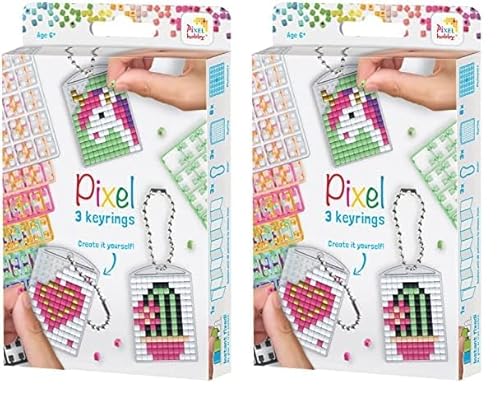 Pracht Creatives Hobby Pixel P20131 Schlüsselanhänger für Kinder zum Selbstgestalten, Motiv Mädchen, kinderleichtes Stecksystem, ohne Bügeln u. Kleben, Steinchen aus Biokunststoff (Packung mit 2) von Pracht Creatives Hobby