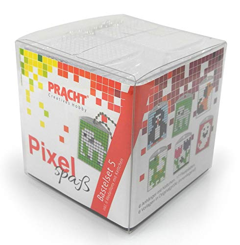 Pixel P90012-63501 Spaß Bastelset 5, zur Gestaltung von 6 Schlüsselanhängern für Kinder, kinderleichtes Stecksystem, ohne Bügeln und Kleben, Steinchen aus Biokunststoff von Pracht Creatives Hobby
