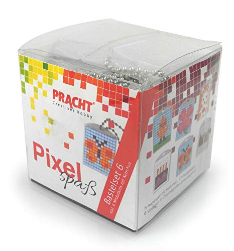Pixel P90013-63501 Spaß Bastelset 6, zur Gestaltung von 6 Schlüsselanhängern für Kinder, kinderleichtes Stecksystem, ohne Bügeln und Kleben, Steinchen aus Biokunststoff von Pracht Creatives Hobby