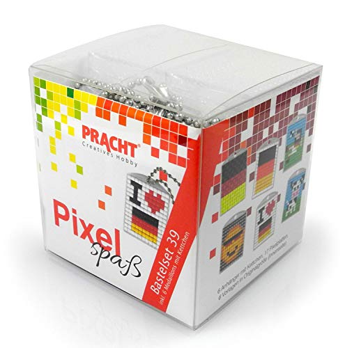 Pixel P90077-63501 Spaß Bastelset 39, zur Gestaltung von 6 Schlüsselanhängern für Kinder, kinderleichtes Stecksystem, ohne Bügeln und Kleben, Steinchen aus Biokunststoff von Pracht Creatives Hobby