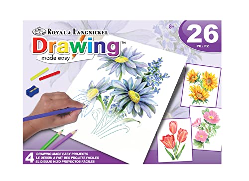 Royal & Langnickel - Drawing - Zeichnen leicht gemacht für Kinder ab 8 Jahren, vier Bilder mit Blumen-Motiven bieten den idealen Einstieg ins Malen mit Buntstiften von Pracht Creatives Hobby