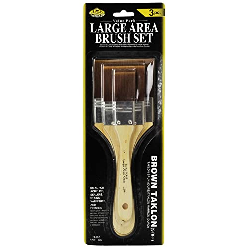 Royal & Langnickel - Flachpinselset für Kinder, Taklon Pinsel in 3 Größen, Set mit braunen Polyesterborsten und robustem Holzgriff, für Schattierungen und großflächiges Malen von Pracht Creatives Hobby