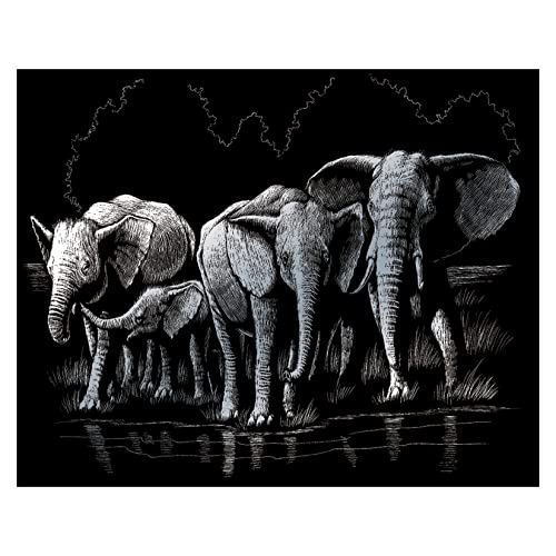 Royal & Langnickel - Kratzbild Elefantenherde, Silber, Kratzbilder für Kinder und Erwachsene, mit Kratzstift und Vorlage von Pracht Creatives Hobby