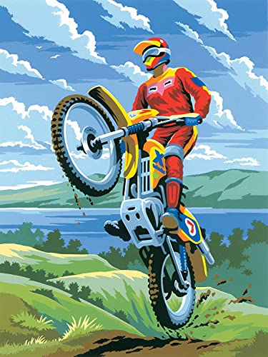 Royal Brush - Malen nach Zahlen - 4670-30011 - Junior "Motocross", DIY Bild ca. 33 x 24 cm groß, inkl. 7 Acryl-Farben, Pinsel und bedrucktem Malkarton, für Anfänger und Kinder ab 8 Jahre von Pracht Creatives Hobby