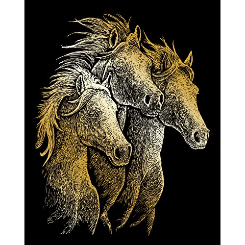 Royal & Langnickel - Kratzbild Pferde, Gold, Kratzbilder für Kinder und Erwachsene, mit Kratzstift und Vorlage von Pracht Creatives Hobby