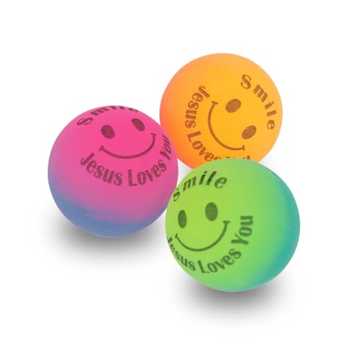 Praisent Flummi-Set Smiley: 3 Flummis in leuchtenden Neonfarben, Bedruckt mit lustigem Smiley und Text Smile - Jesus Loves You Praisent Flummi-Set Smiley: 3 Flummis in leuchtenden Neonfarben, Bedruckt mit lustigem Smiley und Text Smile - Jesus Loves You von Praisent