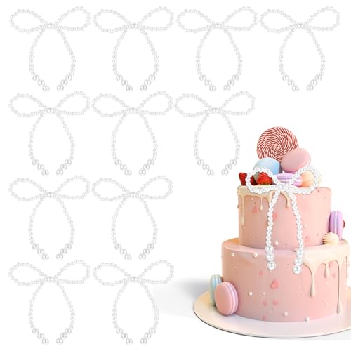 12 x Perlen-Kuchenaufsätze, elegante Cupcake-Topper für Hochzeit, Geburtstag, Babyparty, Brautparty, Party-Dekorationen, weiße künstliche Perlenschleifen für Kuchen, Blumensträuße von Prasacco