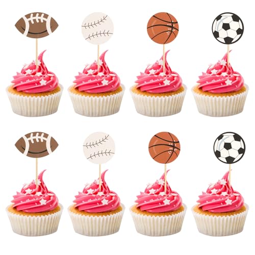 Cupcake-Topper für Sport, Basketball, Fußball, Fußball, Cupcakes, Baseball, Rugby, Cupcake-Picks, Ball, Sport-Cupcake-Picks für Sport, Motto Junge, Geburtstagsparty-Dekorationen, 24 Stück von Prasacco