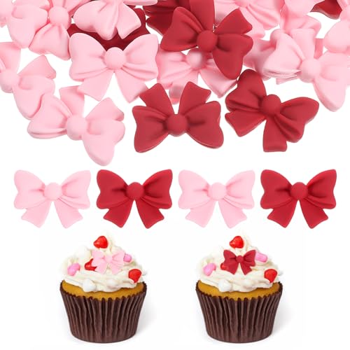 Cupcake-Topper mit rosa Schleife, Prinzessinnen-Cupcake-Topper, Schleife, Kuchendekorationen für Geburtstag, Hochzeit, Babyparty, Braut-Verlobungsparty, 30 Stück von Prasacco