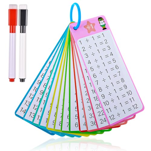Division Flash Cards 0-12 Division Table Flash Cards with 2 Dry Erase Markers Math Card for 1st to 3rd Grade Math Game von Prasacco