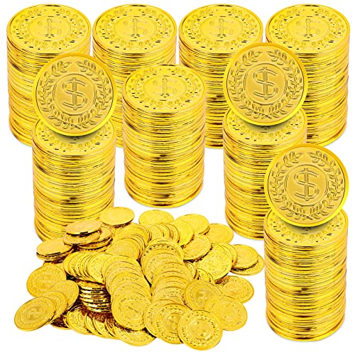 Prasacco 300 Stück Gold Münzen, Kunststoff Goldmünzen künstliche Goldmünzen, Goldmünzen, Spielmünzen Spielgeld für Kinder Spielzeug Mitgebsel Gastgeschenke, Lehrer, Klassenzimmer Belohnung von Prasacco