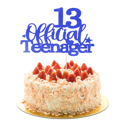 Prasacco 13. Geburtstag Tortendeko, 13 Official Teenager Cake Topper Glitzer Cupcake Toppers Geburtstag Party Kuchen Deko für 13 Jahre alte Jungen und Mädchen (Blau) von Prasacco