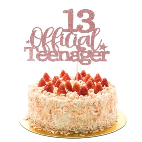 Prasacco 13. Geburtstag Tortendeko, 13 Official Teenager Cake Topper Glitzer Cupcake Toppers Geburtstag Party Kuchen Deko für 13 Jahre alte Jungen und Mädchen (Roségold) von Prasacco