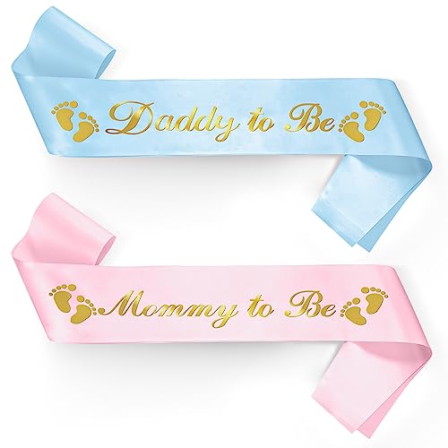 Prasacco 2 Stück Baby Shower Schärpe, Mummy to Be Schärpe Daddy to Be Schärpe Werdende Eltern Schultergurt Babydusche Schärpen für Baby Dusche Party Feier, Baby Willkommensparty Dekoration(Rosa, Blau) von Prasacco