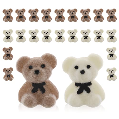 Prasacco 24 Stück Mini Teddybären, 20mm Beflockte Teddybär Plüsch Gefüllte Kleine Bär-Puppe für DIY-Schlüsselanhänger Geburtstag Hochzeit Abschluss Dekorationen Partygeschenk (12 Braun + 12 weiß) von Prasacco