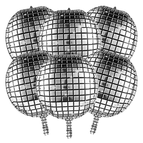 Prasacco 6 Stück Discokugel Luftballons, Silber Metallic Spiegel Disco-Luftballons 56 x 40 cm Groß 4D Disco-Folienballon für Disco Tanz Fever Party Thema Geburtstag Party Dekoration und Zubehör von Prasacco