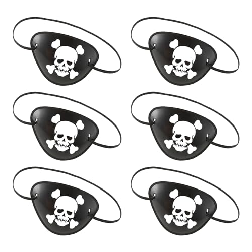 Prasacco 6 Stück Piraten Augenklappe, Verstellbare Pirat Augenmaske 3D Elastische Kunststoff-Augenmaske für Kindergeburtstage, Cosplay, Halloween, Piraten-Mottopartys, Performance Requisiten von Prasacco