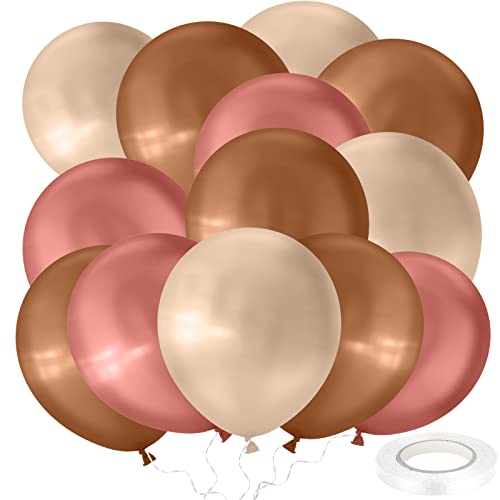 Prasacco 70 Stück Luftballons, 10 Zoll Retro Boho Latexballons mit 1 Rolle weißen Bandes Große Dekorative Luftballons für Geburtstagsfeiern Babypartys Hochzeiten Abschlussfeiern (Rosa/Aprikose/Kaffee) von Prasacco