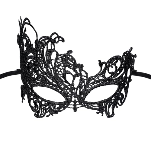 Prasacco Maskerade Maske, Schwarze Maskenball Spitzenmaske 22,5 x 14 cm Lace Augenmaske mit Verstellbaren Trägern für Maskerade, Bühnenauftritt, Rollenspiel, Halloween, Karneval, Weihnachten von Prasacco