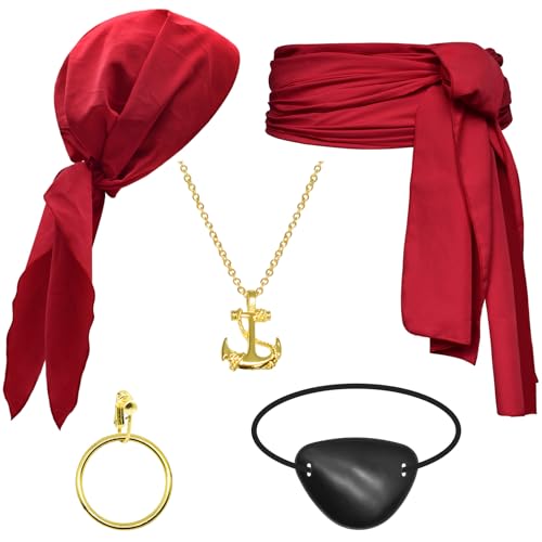 Piratenkostüm-Zubehör-Set für Damen und Herren, Piraten-Gürtel und Piraten-Kopftuch, Bandanas für Halloween, Rot Piratenkostüm-Zubehör-Set für Damen und Herren, Piraten-Gürtel und Piraten-Kopftuch, Bandanas für Halloween, Rot von Prebene