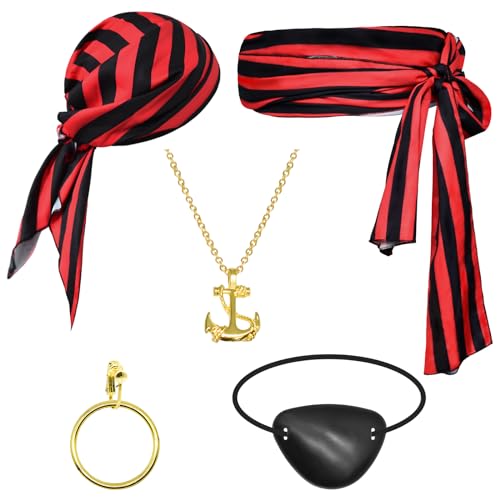 Piratenkostüm-Zubehör-Set für Damen und Herren, Piraten-Gürtel und Piraten-Kopftuch, Bandanas für Halloween (rot schwarz gestreift) von Prebene