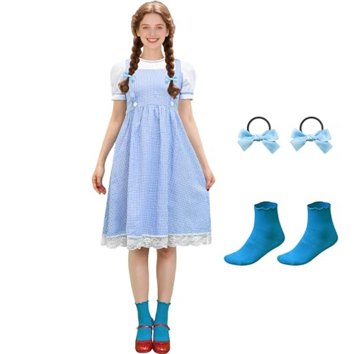 Prebene Halloween-Kostüme für Damen, blauer, karierter Rock für Buch-Geschichtenbuch-Charakter-Kostüme, Gingham-Kleid, Damen-Halloween-Outfit (S) von Prebene