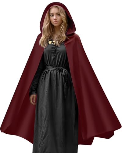 Prebene Renaissance-Umhang mit Kapuze für Damen und Herren, Gothic, Mittelalter, Vintage, Umhang, Halloween, Cosplay, Kostüm, Rot, Einheitsgröße von Prebene