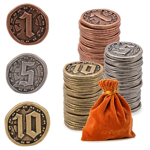 Prefdo Metallmünzen für Brettspiele, Gold- und Silber-Spielsteine für Poker, RPG, Strategie-Tischspiele, Fantasy-Metallmünzen, robuste Spielwährung, 50 Stück Prefdo Metallmünzen für Brettspiele, Gold- und Silber-Spielsteine für Poker, RPG, Strategie-Tischspiele, Fantasy-Metallmünzen, robuste Spielwährung, 50 Stück von Prefdo