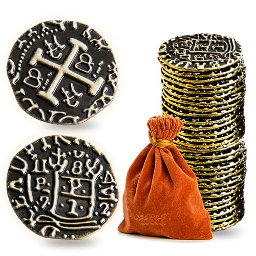 Prefdo Piratenmünzen aus Metall, 35 Stück, Bronze-Schatzmünzen, spanische Doubloon-Nachbildungen, Fantasy-Metallmünzen, Piraten-Goldmünzen für Brettspiele, Spielsteine, Piratenparty, Cosplay, 3 cm Prefdo Piratenmünzen aus Metall, 35 Stück, Bronze-Schatzmünzen, spanische Doubloon-Nachbildungen, Fantasy-Metallmünzen, Piraten-Goldmünzen für Brettspiele, Spielsteine, Piratenparty, Cosplay, 3 cm von Prefdo