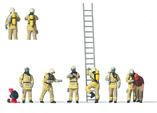 Preiser H0 10774 Figuren-Set Feuerwehrleute in moderner Beiger Einsatzkleidung mit Atemschutzgeräten 1:87 von Preiser