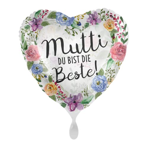 Herzballon Folienballon Muttertag, Mutti du bist die Beste, Blumen, ca. 43 cm von Premioloon