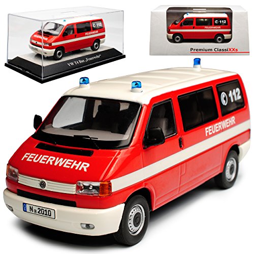 Premium ClassiXXs Volkwagen T4 Bus Transporter Feuerwehr Rot 1990-2003 1/43 Modell Auto von Premium ClassiXXs