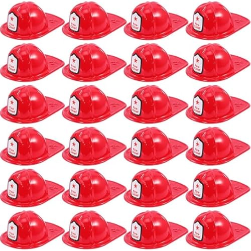 Preocea Feuerwehrmann-Hut für Kinder, Kunststoff, roter Feuerwehrhelm, für Jungen und Mädchen, weich, Kinder-Feuerwehrmann-Hut für Kinder, Rollenspiel, Party, Kostüm, Verkleidungszubehör, 24 Stück von Preocea