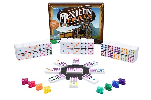 Pressman Mexikanische Zug-Dominosteine, wunderschön farbige Dominosteine, Set mit Zugmarkierungen und Nabe von Pressman