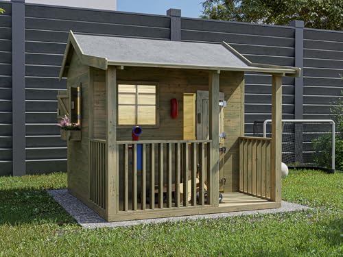 Prestige Garden Spielhaus Saloon KDI | 169x183x178 cm | Kesseldruckimprägniert | Mit Veranda, Fußboden & 3 Fenstern | Inkl. Blumenkästen | Kinder Spielhaus von Prestige Garden