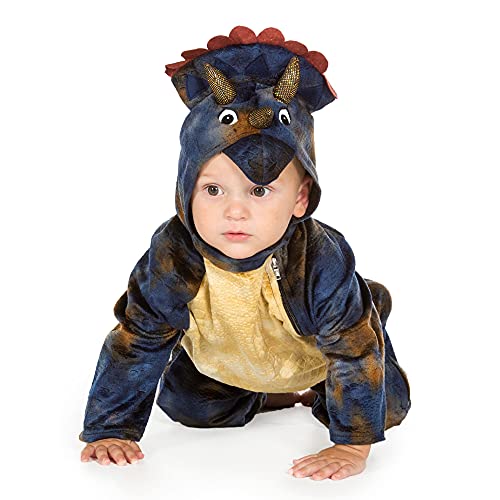 PRETEND TO BEE 1911 Dinosaur Baby-Triceratops-Dinosaurier-Kostüm für Kinder/Kleinkinder, offizielles Naturkundemuseum, Einteiler, Blau Mehrfarbig, 6-12 Monate von Pretend to Bee