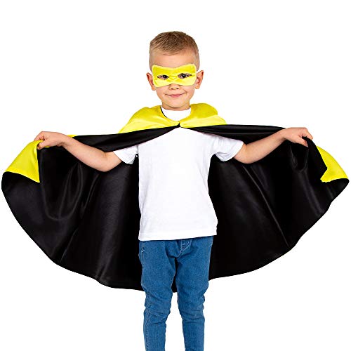 Pretend to Bee 1225B Kids Reversible Superhero Cape Superheldencape und Masken-Set Kostüm für Kinder, Yellow and Black von Pretend to Bee