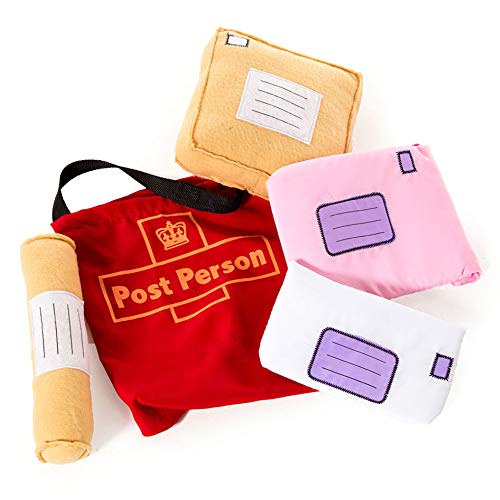 PRETEND TO BEE 1664E Post Set Postal Worker Postbote-Zubehör, 5-teilige weiche Spiel-Pakete und rote Posttasche, Posite, 3+ von Pretend to Bee