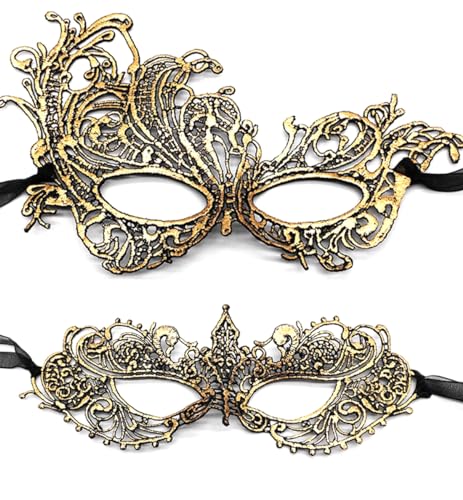 Pretishows 2 Stück Maskerade Maske für Frauen Schwarze Spitze Maske für Maskerade Ball Halloween Party, 02#golden Ana/Phoenix, Einheitsgr��e von Pretishows