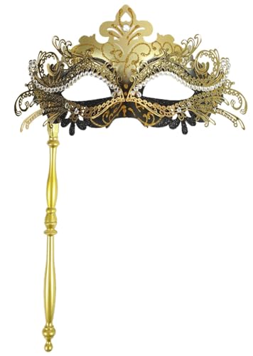 Pretishows Maskerade-Maske mit Stab, venezianische Masken für Damen, Karneval, Kostüm, Party, Schwarz/Gold-1, Einheitsgr��e Pretishows Maskerade-Maske mit Stab, venezianische Masken für Damen, Karneval, Kostüm, Party, Schwarz/Gold-1, Einheitsgr��e von Pretishows