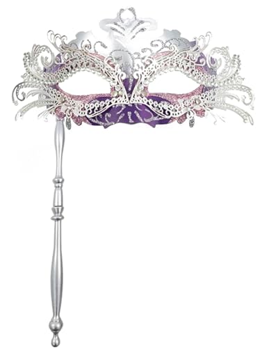 Pretishows Maskerade-Maske mit Stab, venezianische Masken für Damen, Karneval, Kostüm, Party, Silber/Lila, Einheitsgr��e Pretishows Maskerade-Maske mit Stab, venezianische Masken für Damen, Karneval, Kostüm, Party, Silber/Lila, Einheitsgr��e von Pretishows