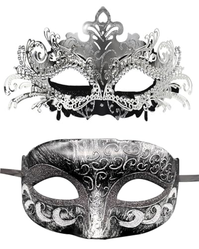 Pretishows Maskerade-Maske für Damen, schwarze Spitzenmaske für Maskenball, Halloween-Party, 03#Silber + Schwarz von Pretishows