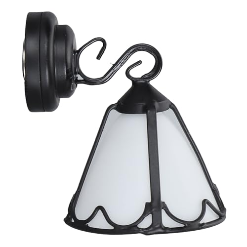 Miniatur-Puppenhaus-Wandlampe, Maßstab 1:12, Puppenhaus-Wandlampe, Weißer Schirm, Schwarzer Rand, Metall, Miniatur-LED-Wandlampe Zur Dekoration von Prevessel