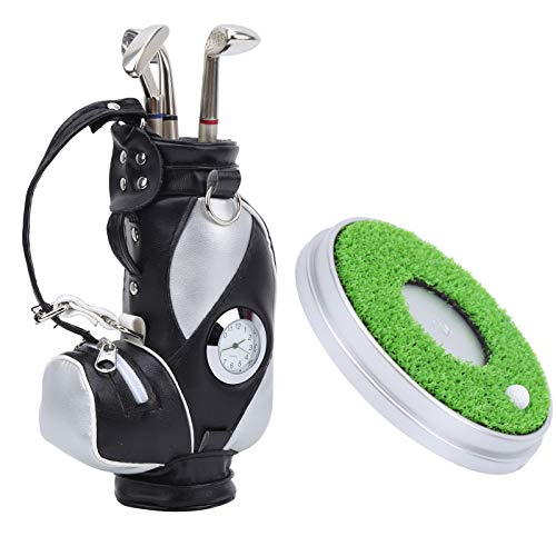 Prevessel Desktop-Golf-Stift-Set, 3 Kugelschreiber und Mini-Tasche, Golf-Stift-Tasche aus Zinklegierung mit Sockel (Schwarzes Silber) von Prevessel