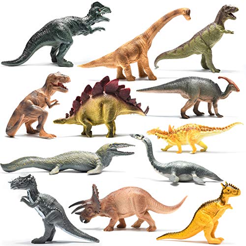 Prextex Groß Dinosaurier-Figuren aus Kunststoff Realistische Optik, Verschiedene Figuren (25 cm Groß), 12 Stück Dinosaurier Set von Prextex