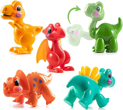 Prextex Flexible drehbare Cartoon Dinosaurier Geschenke zu Nikolaus Weihnachten Dinosaurier-Spielzeug – 5 Teile von Prextex