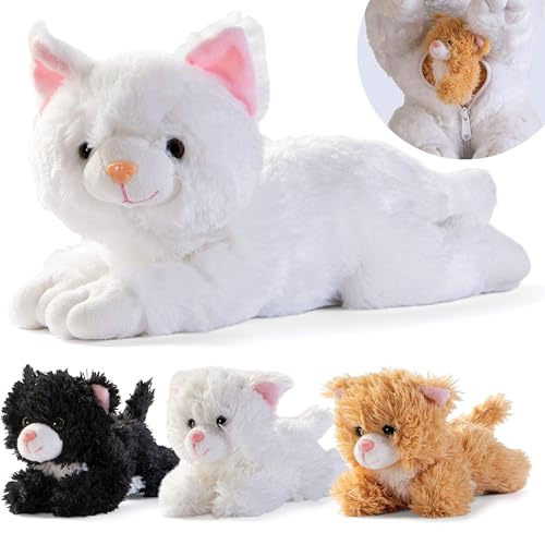 Plüsch-Katzenspielzeug mit Reißverschlussbeutel und 3 kleinen Plüsch-Baby-Kätzchen, Plushlings-Kollektion, weiches Stofftier-Spielset, tolles Geschenk-Set für Jungen und Mädchen, Gastgeschenke Plüsch-Katzenspielzeug mit Reißverschlussbeutel und 3 kleinen Plüsch-Baby-Kätzchen, Plushlings-Kollektion, weiches Stofftier-Spielset, tolles Geschenk-Set für Jungen und Mädchen, Gastgeschenke von Prextex