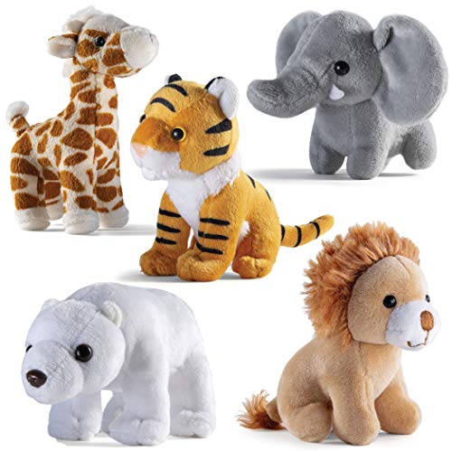 Plüschtiere Giraffe, Tiger, Löwe, Eisbär und Elefant, 5 Stück von Prextex