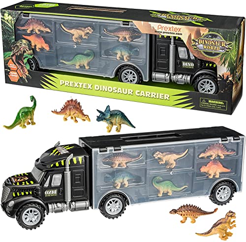 Prextex 40cm Traktor Anhänger Dinosaurier Spielzeug LKW Transportwagen mit 6 Mini Plastik Dinosaurier oder Strumpffüller für Jungen Mädchen und die Kinder im Herzen! von Prextex